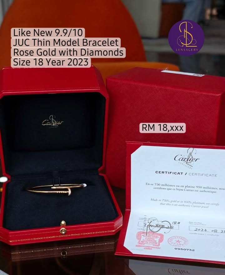 Cartier JUC Thin Model Bracelet Rose Gold with Diamonds 